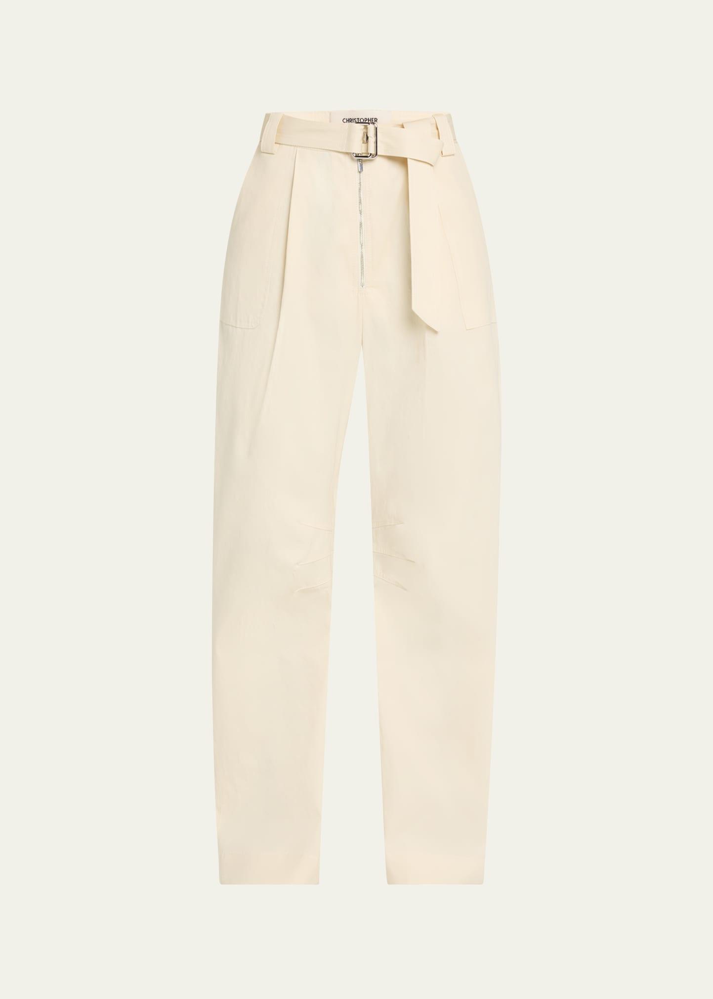 patch-pocket barrel-leg belted trousers
