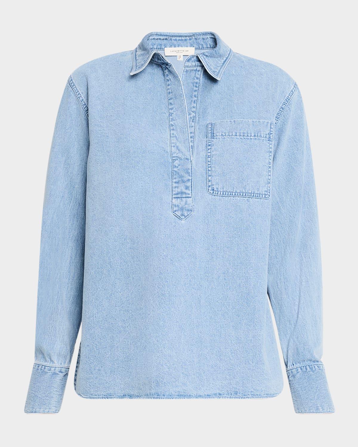 patch-pocket denim popover shirt
