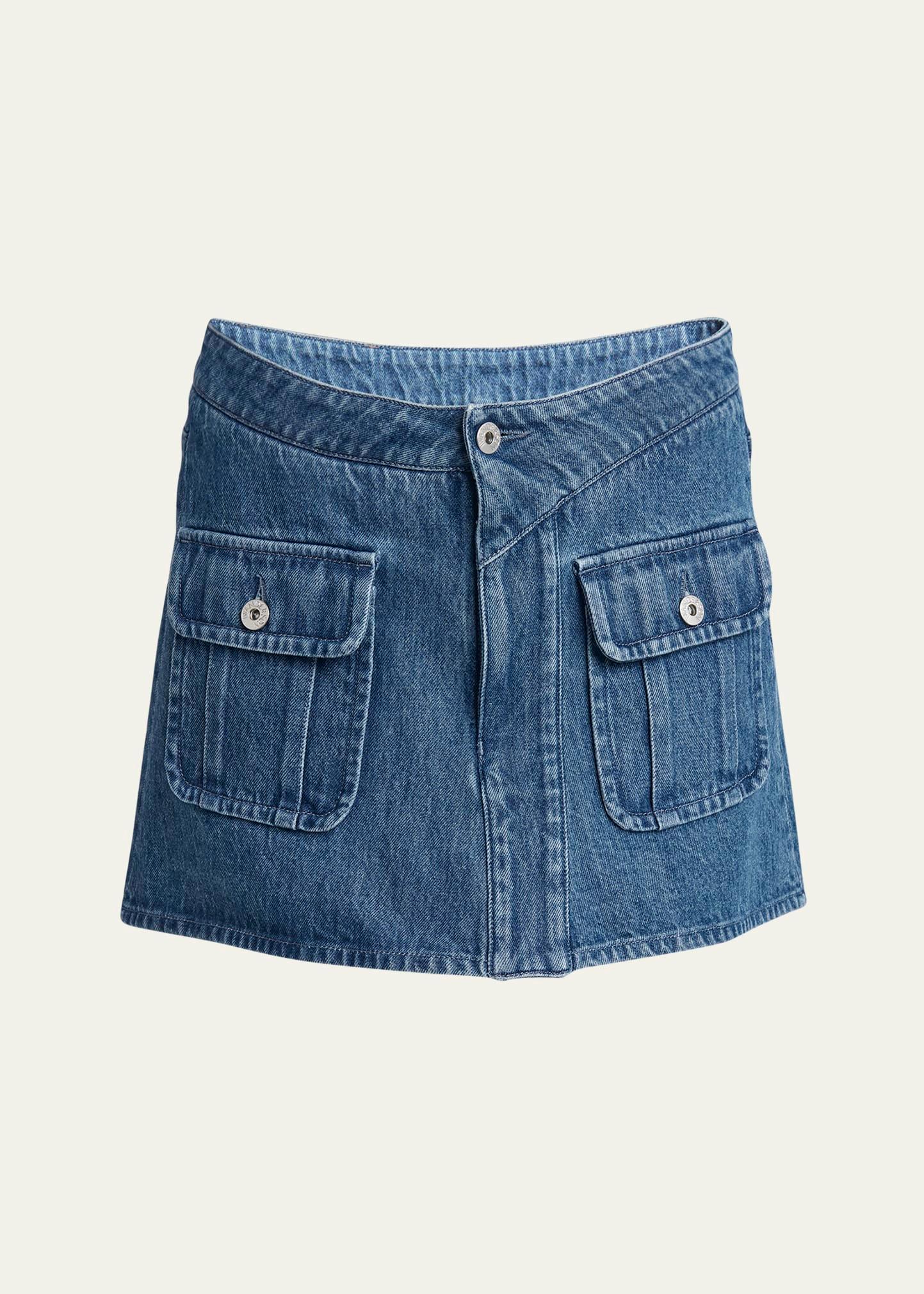 patch pocket mini denim skirt