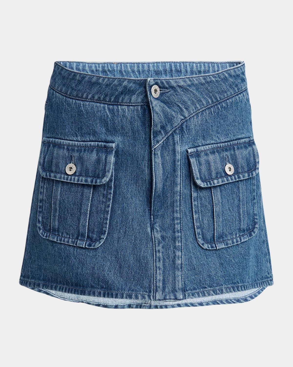 patch pocket mini denim skirt