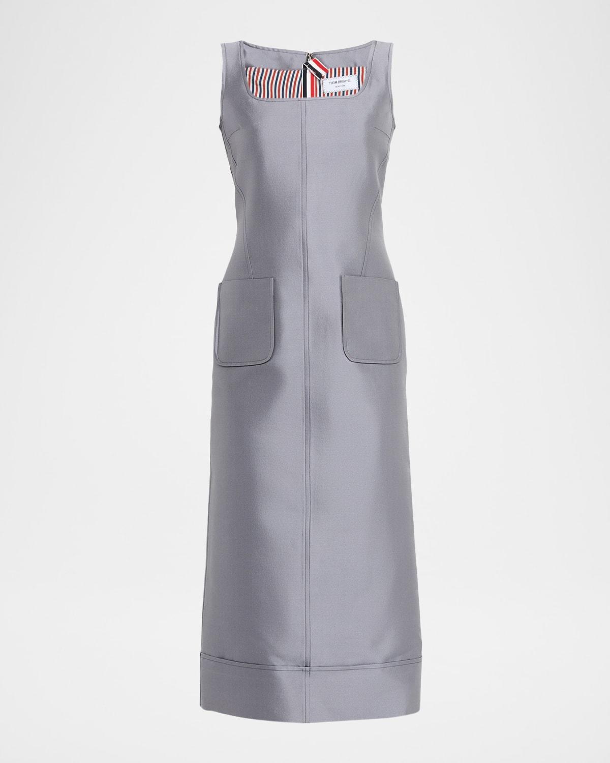 patch-pockets sleeveless wool-silk midi dress