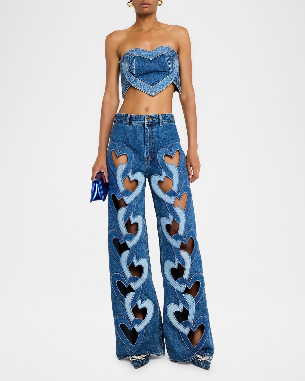 patchwork denim heart bandeau top