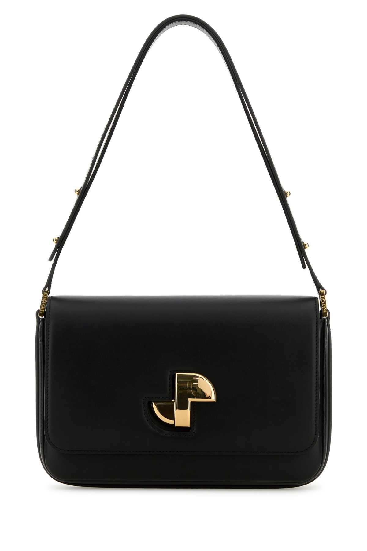 patou black leather le classic lock shoulder bag