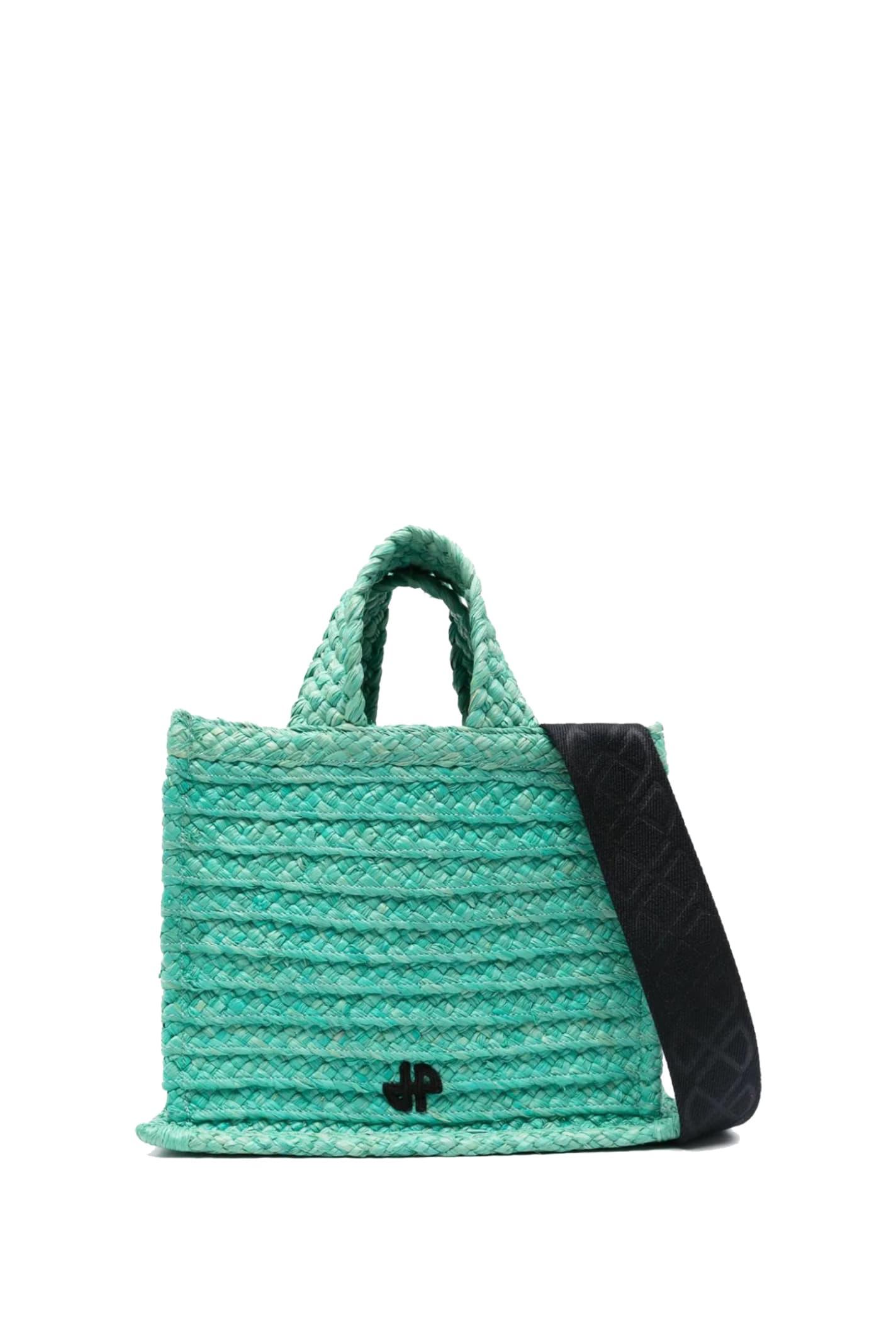 patou green natural raffia tote
