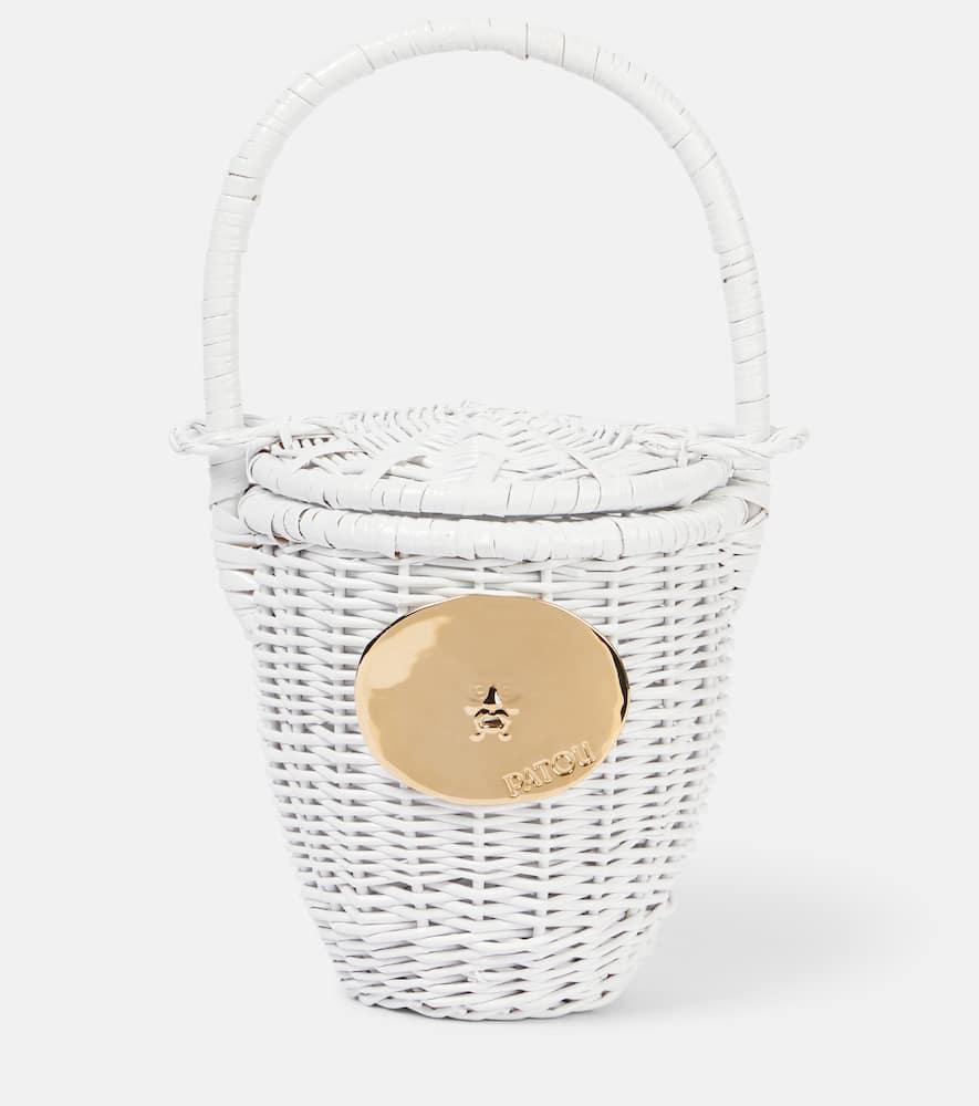 patou iconic embellished wicker bucket bag