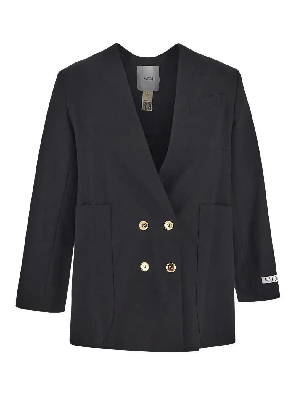 patou no collar double breasted jacket