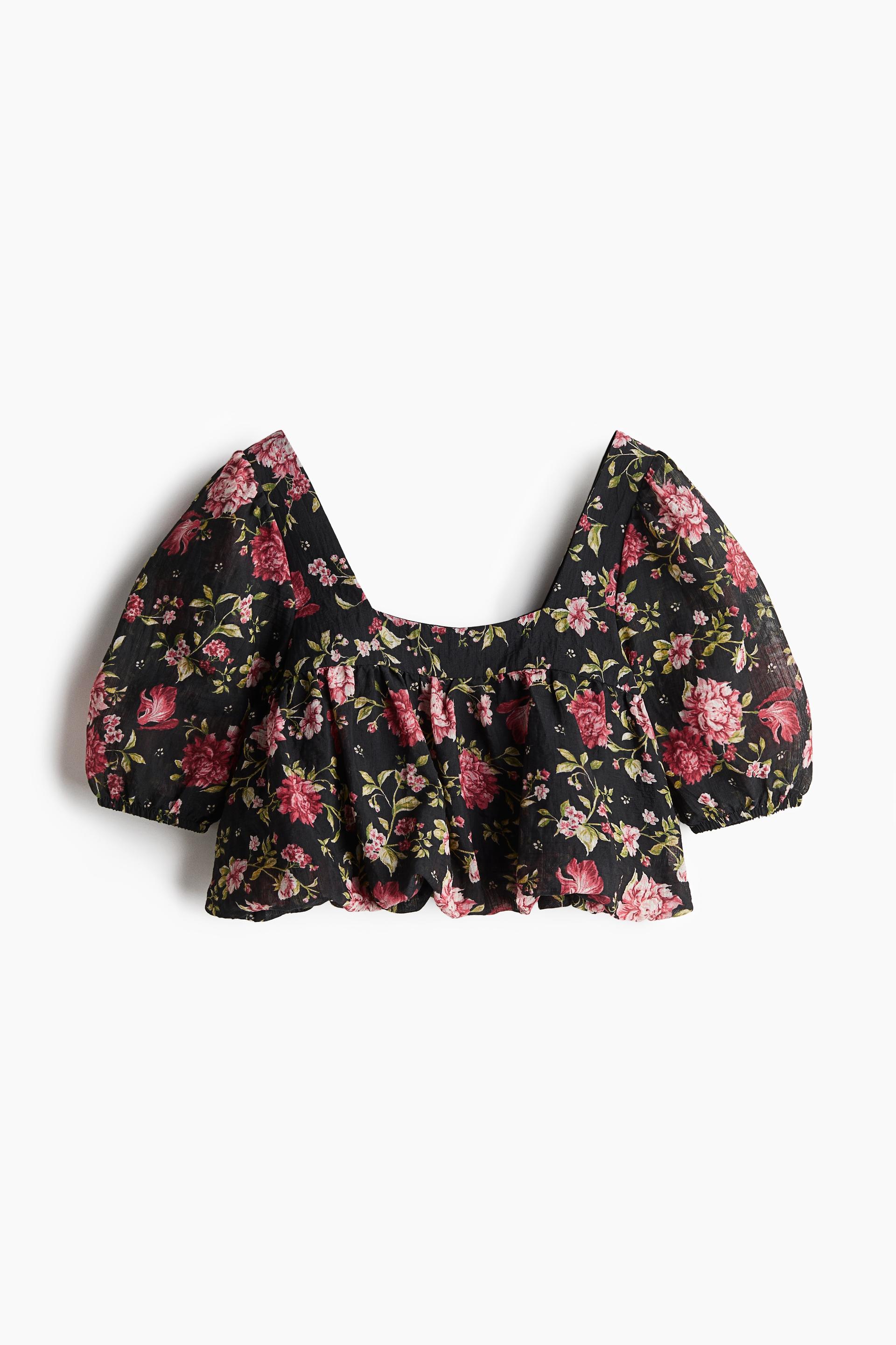 patterned bubble-hem blouse