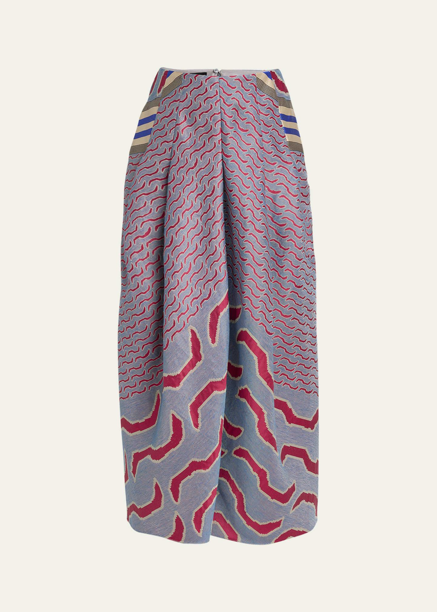 patterned jacquard pleated maxi skirt