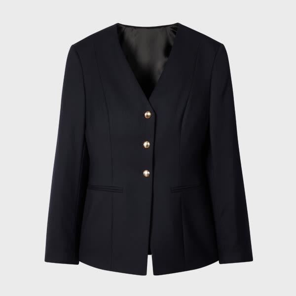 paul smith women's a suit to travel in - navy collarless tailored jacket blue