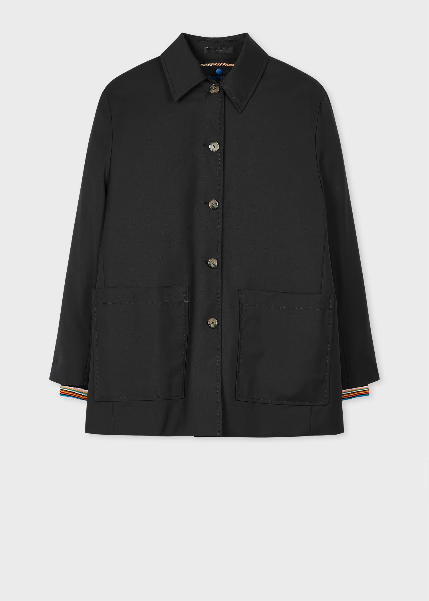 paul smith women's black 'storm system' wool work jacket with detachable gilet