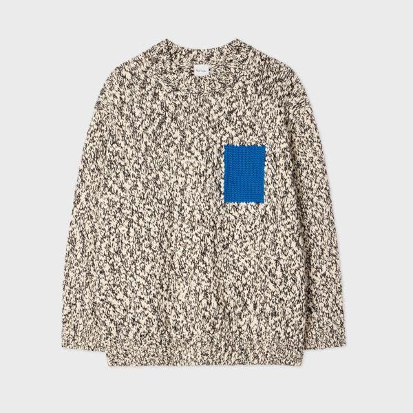 paul smith women's black and white chunky knit with cobalt blue faux pocket