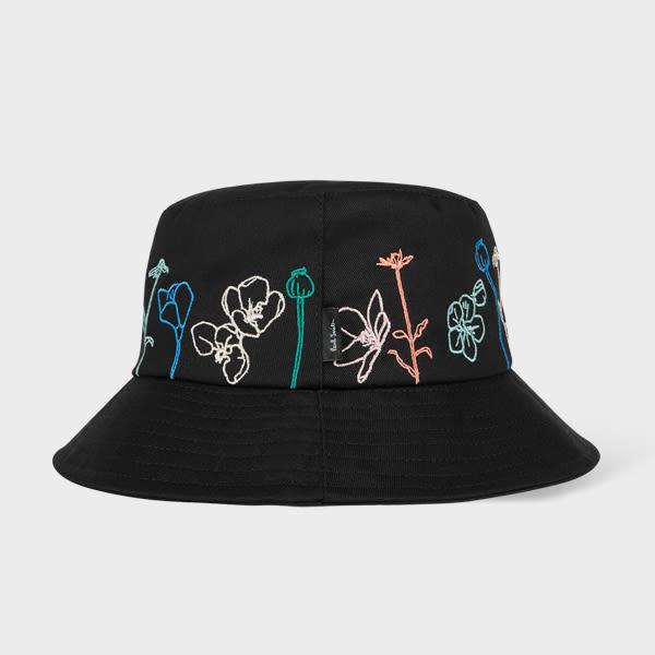 paul smith women's black bucket hat with floral embroidery