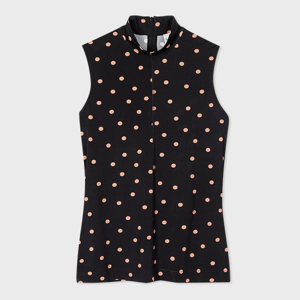 paul smith women's black funnel neck polka dot vest top