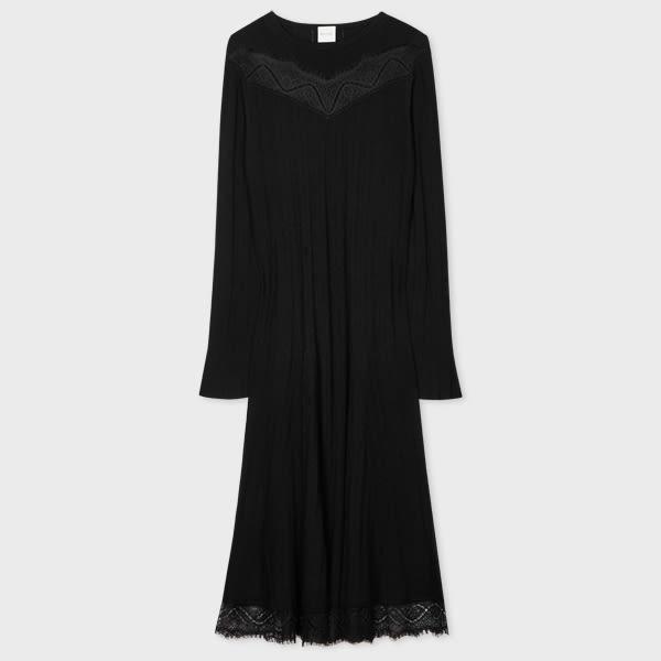 paul smith women's black knitted lace trim dress