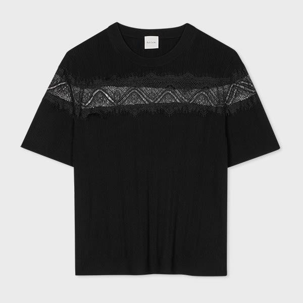 paul smith women's black knitted wool lace top