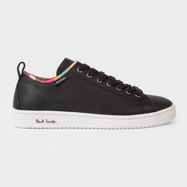 paul smith women's black leather 'miyata' sneakers with 'swirl' trim