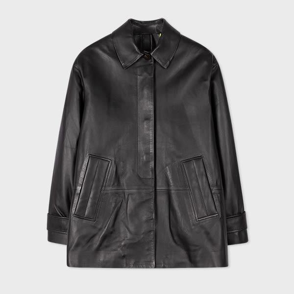 paul smith women's black leather swing jacket with button back