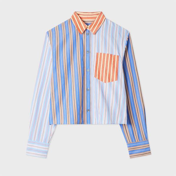 paul smith women's blue and red 'mix up stripe' cropped shirt