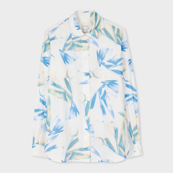 paul smith women's blue cotton-silk 'tulip' print shirt