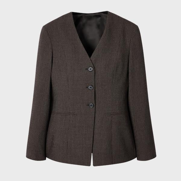 paul smith women's brown houndstooth collarless tailored blazer grey