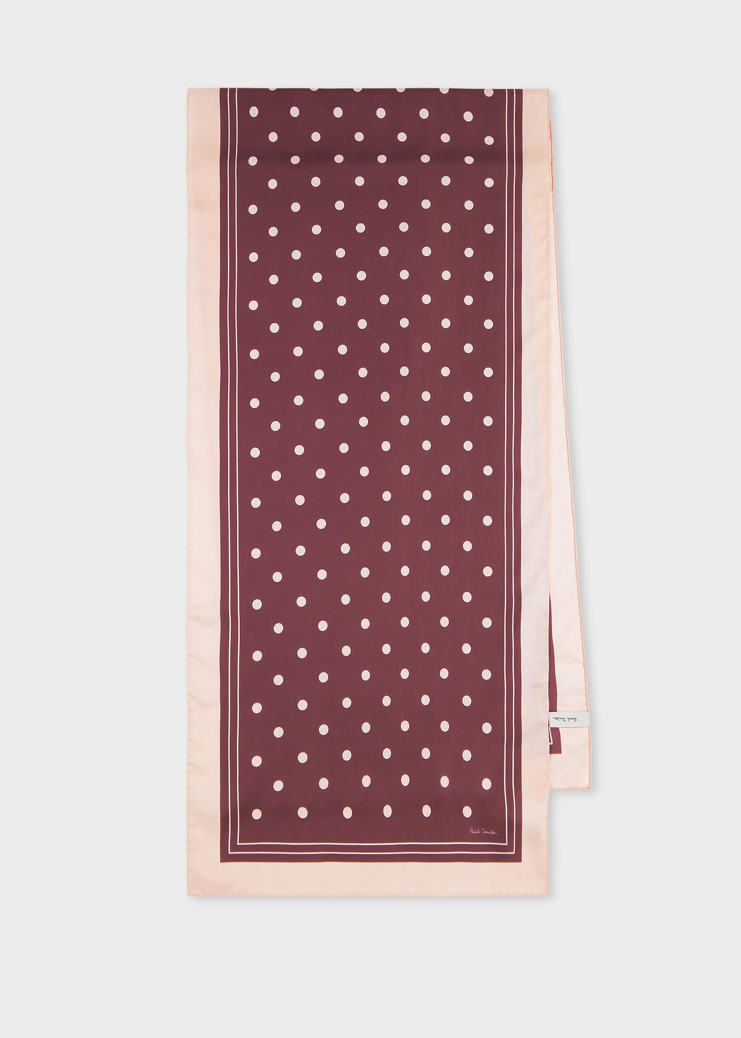paul smith women's burgundy and pink silk polka dot scarf