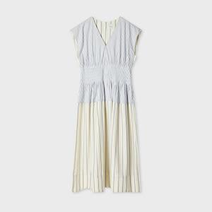 paul smith women's contrast stripe shirred midi dress white