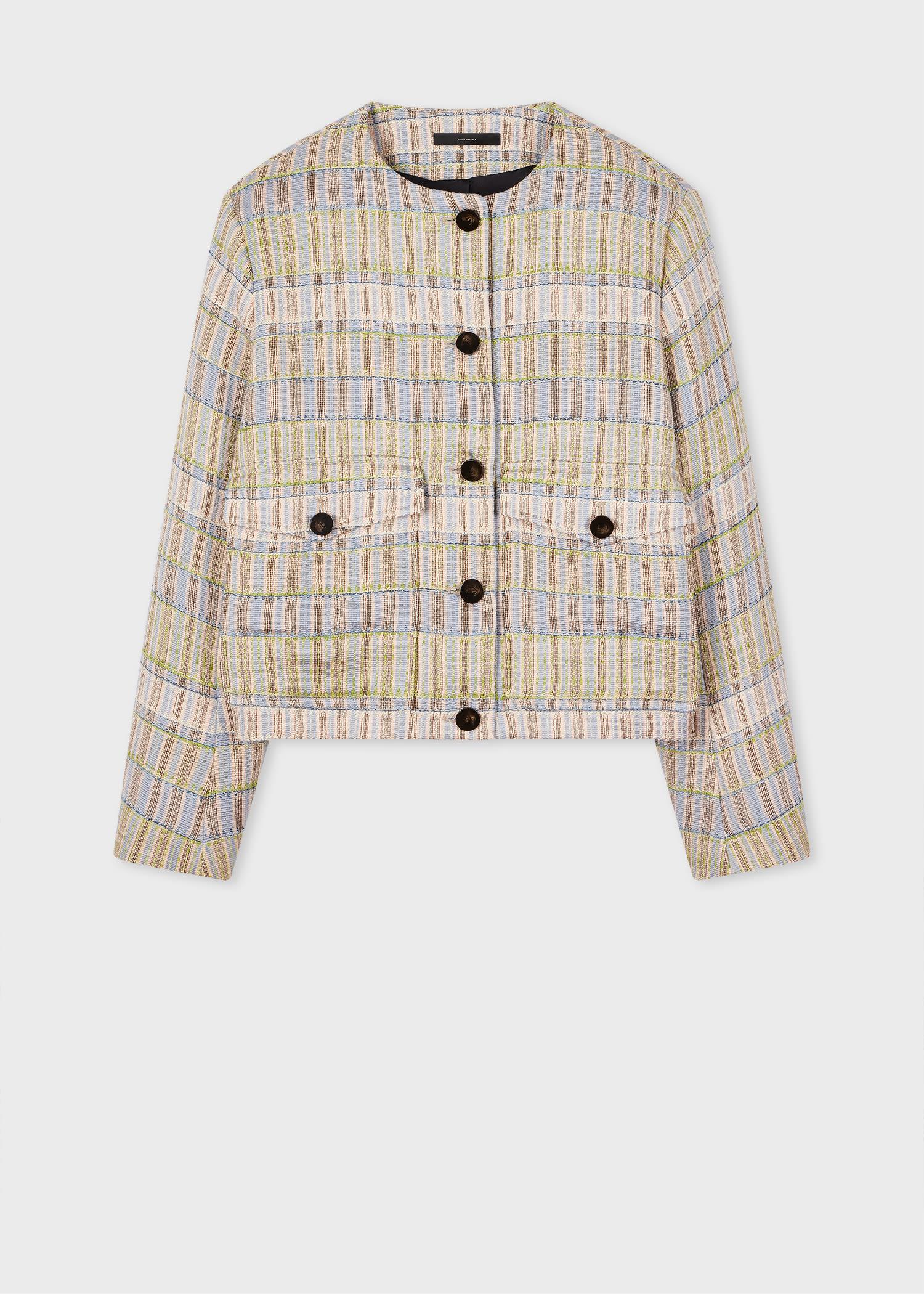paul smith women's cotton-blend tweed collarless jacket multicolour