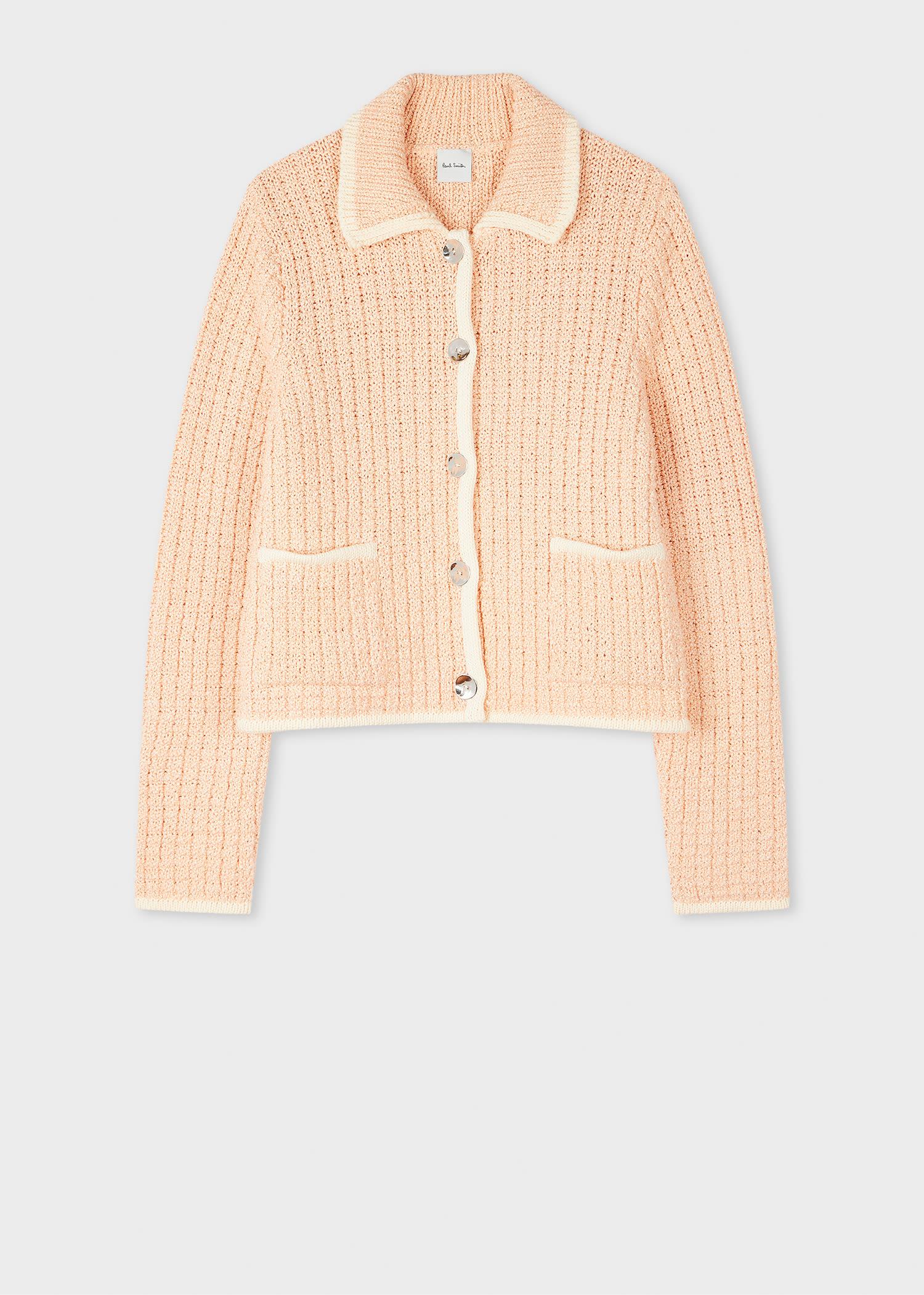 paul smith women's cotton light orange textured knitted jacket