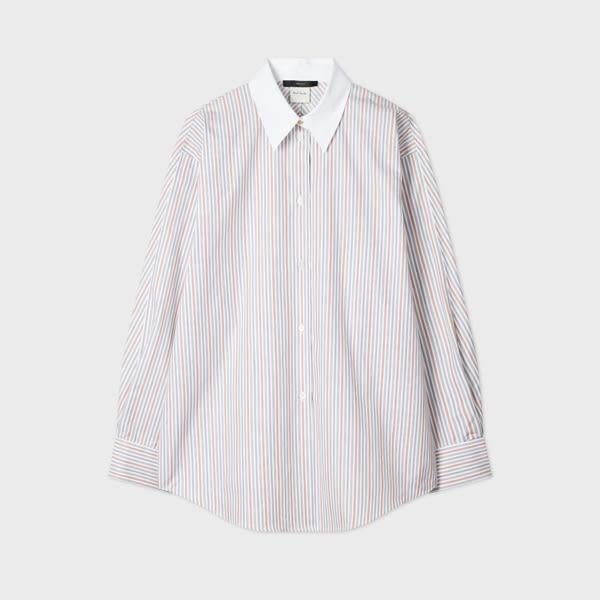 paul smith women's cotton white, blue and pink stripe shirt