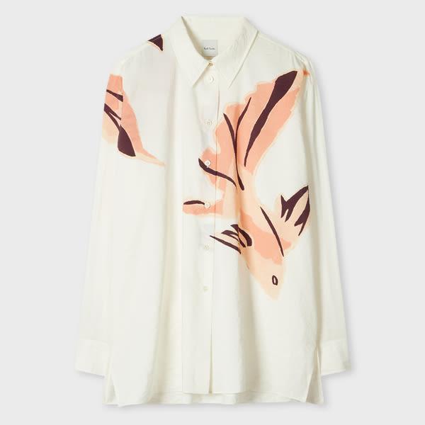 paul smith women's cream 'le peche fish' silk-blend shirt red