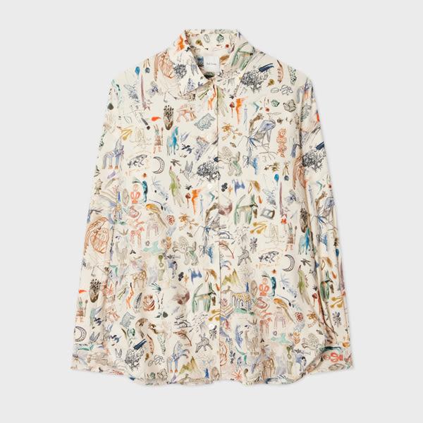 paul smith women's cream 'little beasts' cotton-blend shirt white