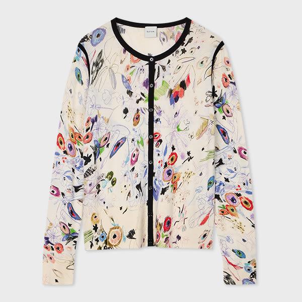 paul smith women's cream 'sketchbook botanical' knitted merino cardigan white