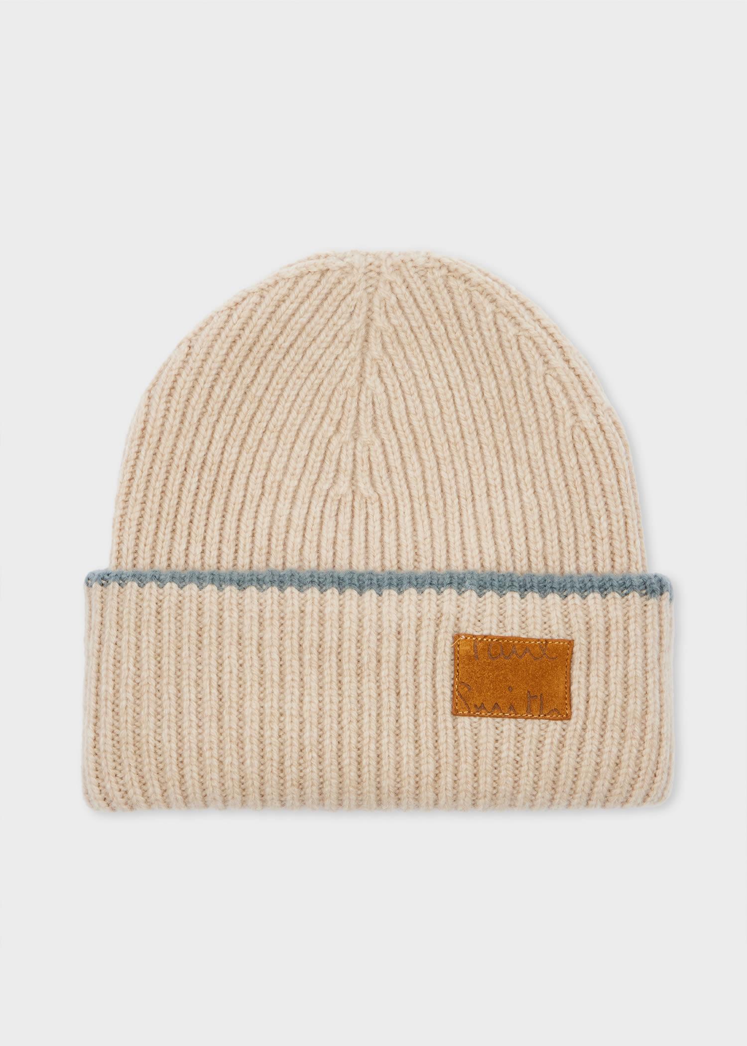 paul smith women's cream lambswool ribbed beanie white