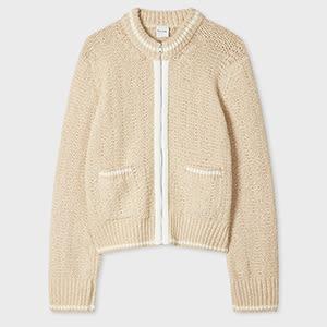 paul smith women's cream textured knit zip jacket yellow