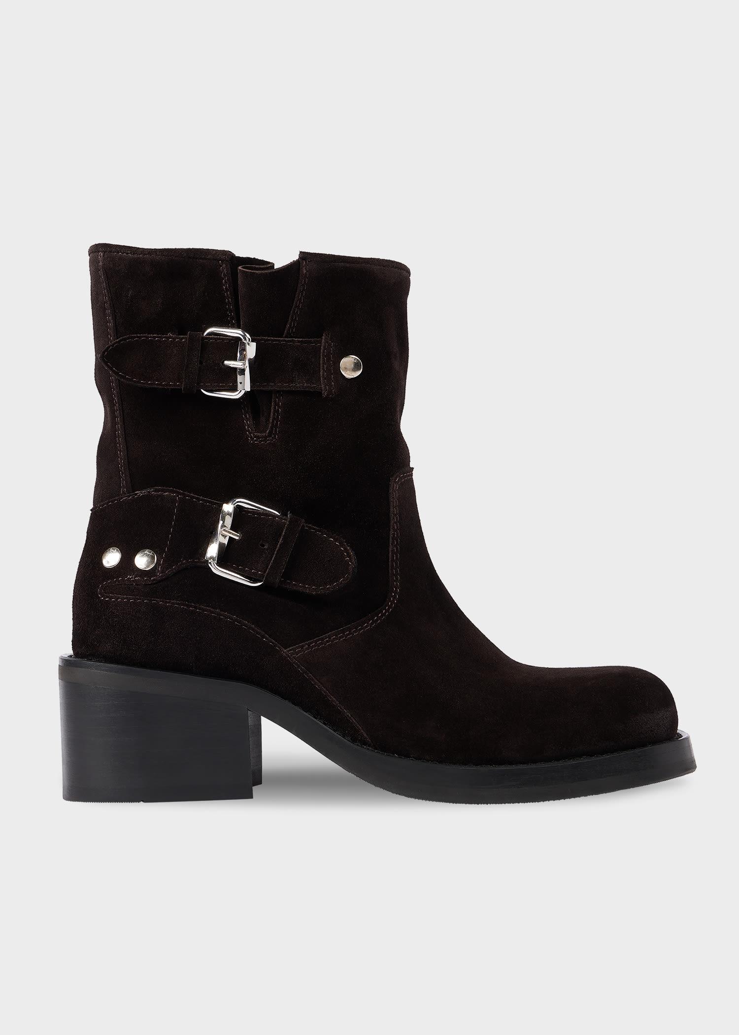 paul smith women's dark brown suede 'faria' biker boots