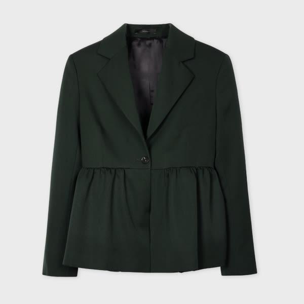 paul smith women's dark green wool gabardine peplum jacket