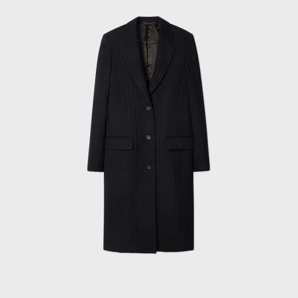 paul smith women's dark navy 'shadow stripe' cashmere-blend epsom coat blue