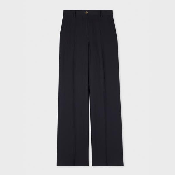 paul smith women's dark navy linen wide-leg trousers blue