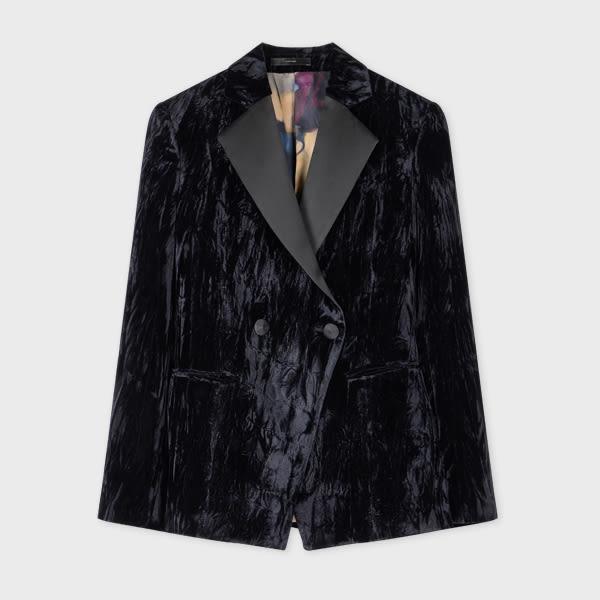 paul smith women's dark purple crushed velvet double-breasted evening blazer