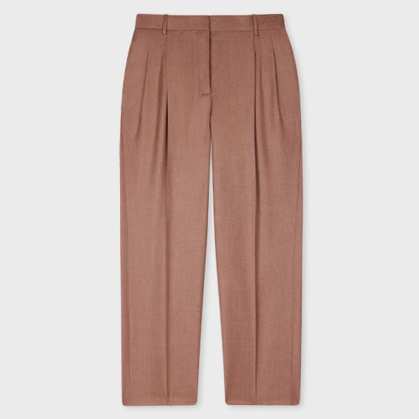 paul smith women's dusty rose wool-cashmere flannel pleated trousers brown