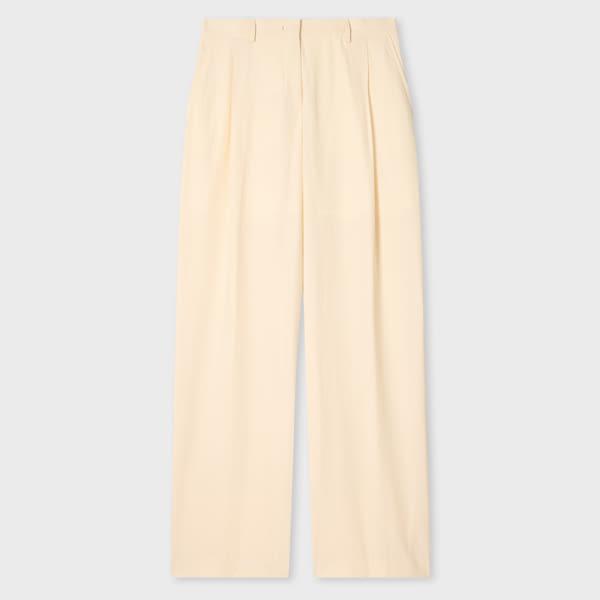 paul smith women's ecru cotton wide-leg trousers white
