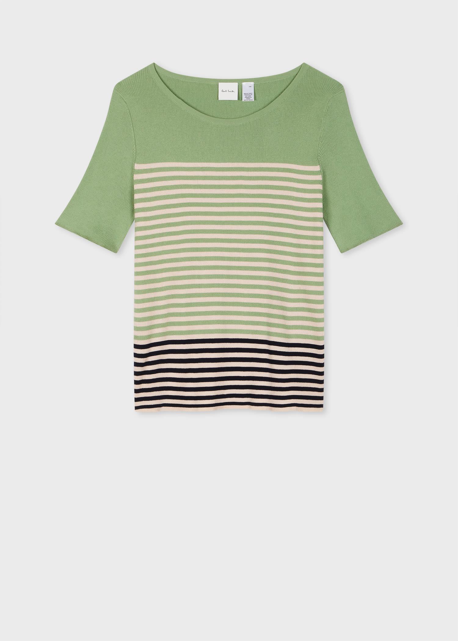 paul smith women's green stripe knitted scoop neck top
