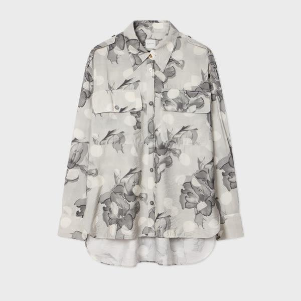 paul smith women's grey 'blurred polka dot floral' shirt