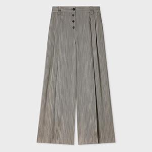 paul smith women's grey herringbone wide-leg pleated trousers