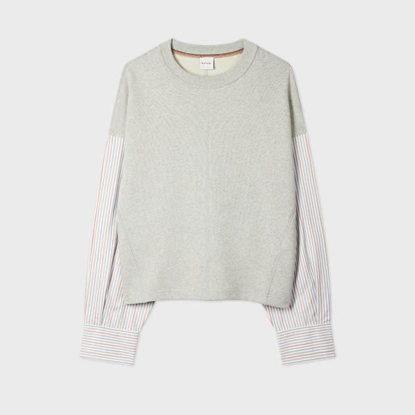 paul smith women's grey sweatshirt with striped shirt sleeves