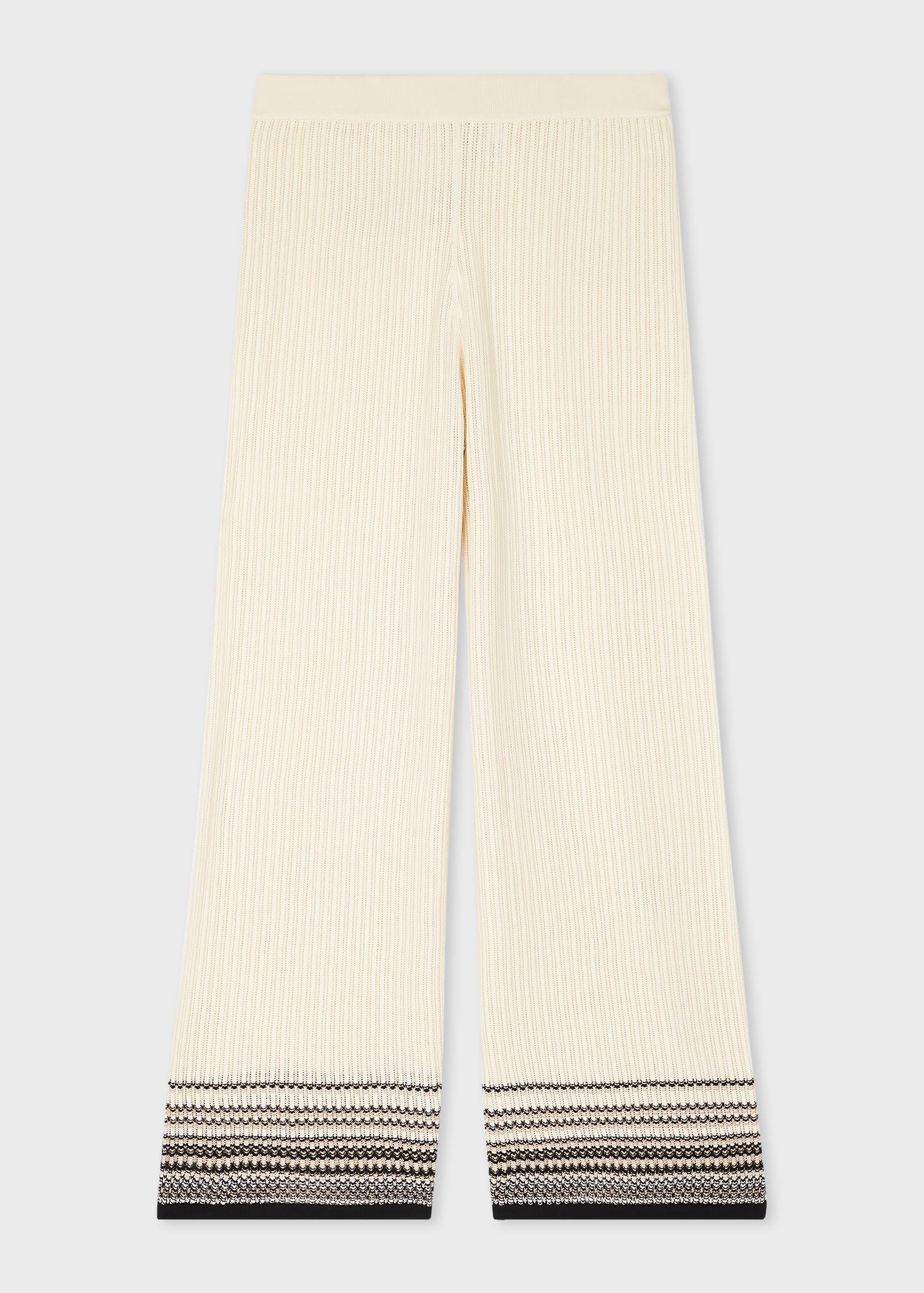 paul smith women's ivory cotton knitted stripe trim cropped trousers white
