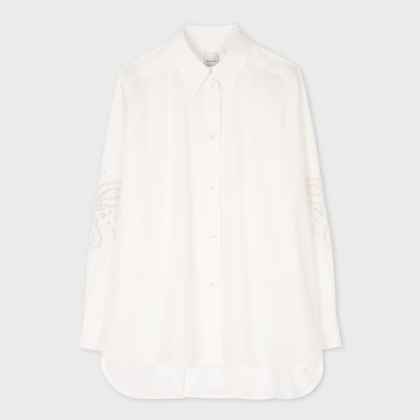 paul smith women's ivory embroidered sleeve cotton-blend shirt white