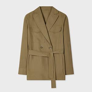 paul smith women's khaki oversized double-breasted belted jacket green