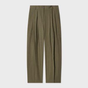 paul smith women's khaki pleated linen trousers green