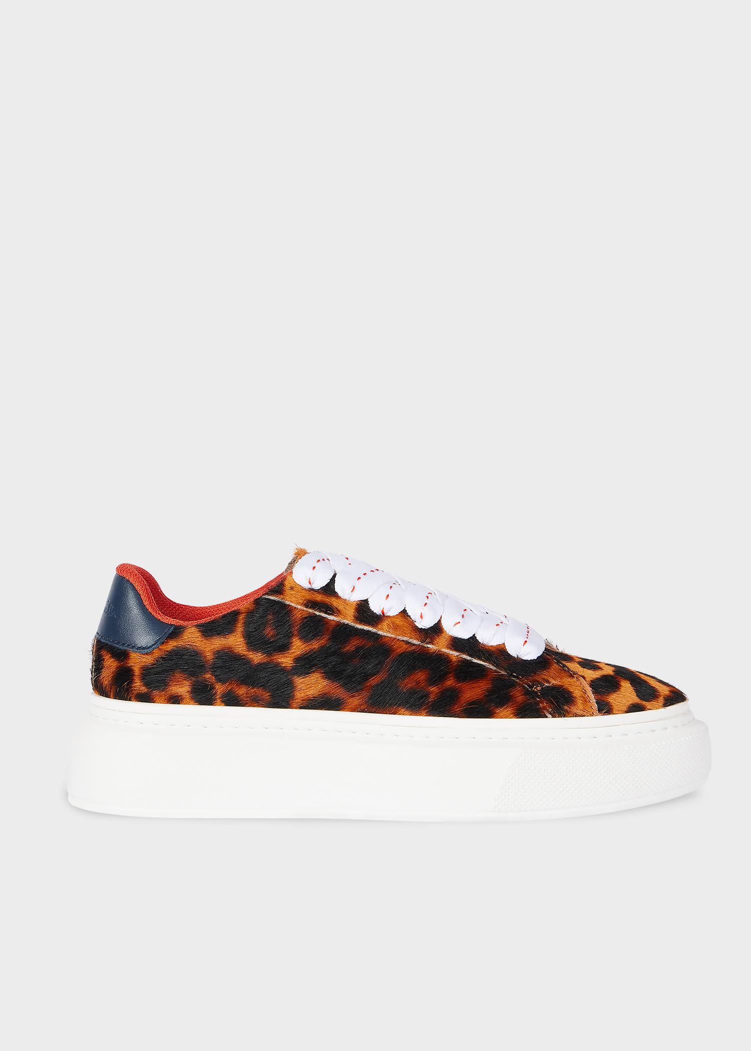 paul smith women's leather leopard 'guppy' platform trainers multicolour